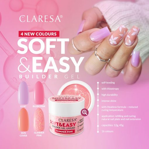 Claresa SOFT&EASY Builder Gel GLIMMER PINK 12g - Image 5